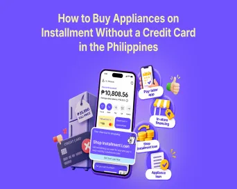 Person comparing installment plans on a phone while shopping for a refrigerator and washing machine 