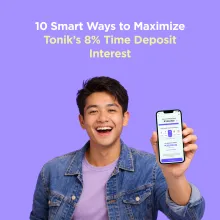 Two Tonik customers talking, one is saying “Have you tried the Tonik 8% Time Deposit?