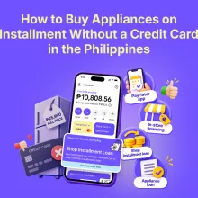 Person comparing installment plans on a phone while shopping for a refrigerator and washing machine 